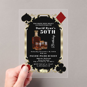 Glamour Whisky En Sigaren Casino 50ste Verjaardags Acryl Uitnodigingen