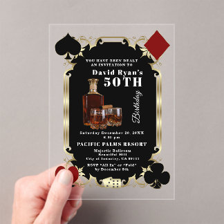 Glamour Whisky En Sigaren Casino 50ste Verjaardags Acryl Uitnodigingen