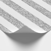 Glamour White Stripes met Silver Glitter Gedrukt Cadeaupapier (Hoek)