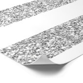 Glamour White Stripes met Silver Glitter Gedrukt Poster (Hoek)