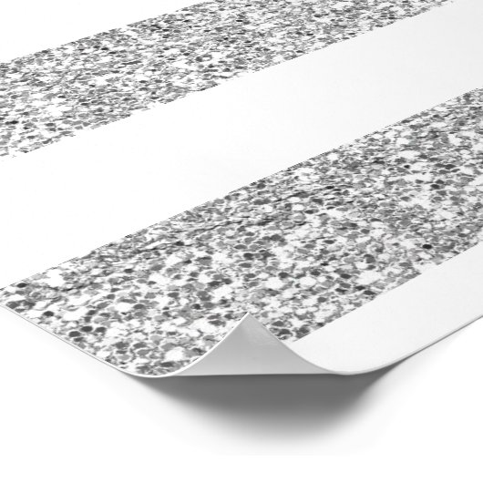 Glamour White Stripes met Silver Glitter Gedrukt Poster (Hoek)
