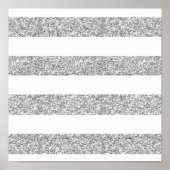 Glamour White Stripes met Silver Glitter Gedrukt Poster (Voorkant)