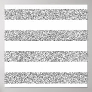 Glamour White Stripes met Silver Glitter Gedrukt Poster