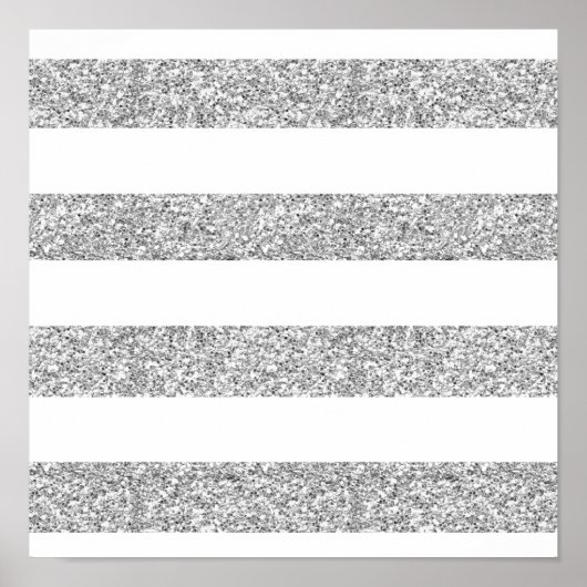 Glamour White Stripes met Silver Glitter Gedrukt Poster (Voorkant)