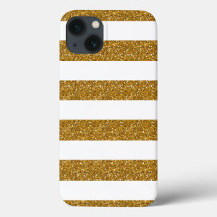 Glamour Witte Strepen met Goud Glitter Gedrukt iPhone 13 Hoesje