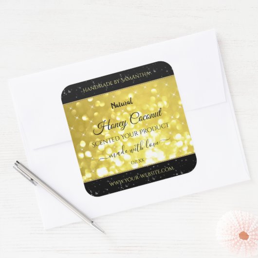 Glamour Yellow Gold Sparkle Glitter Product Labels (Envelop)