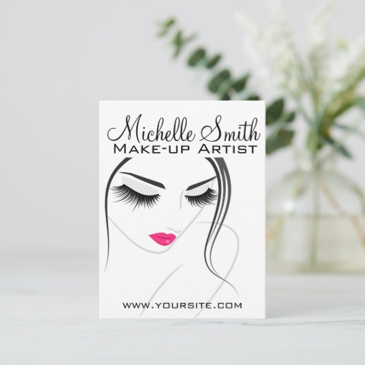 Glamour Zwarte Witte Roze Wimpers Make-up en Schoo Briefkaart (Staand voorkant)