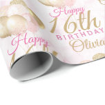Glamoureus 16th Birthday Balloon Cadeaupapier<br><div class="desc">Een prachtige,  wazige roze en glitter ballon met gelukkige 16e verjaardag cadeauomslag Dit vrouwelijke ontwerp is het perfecte artikel om iemand een gelukkige 16e verjaardag (of om het even welke leeftijd!) te wensen personaliseer met onze eigen douanenaam. Roze en goudkleurige typografie op een borreleffect-girale achtergrond.</div>
