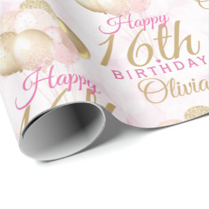 Glamoureus 16th Birthday Balloon Cadeaupapier