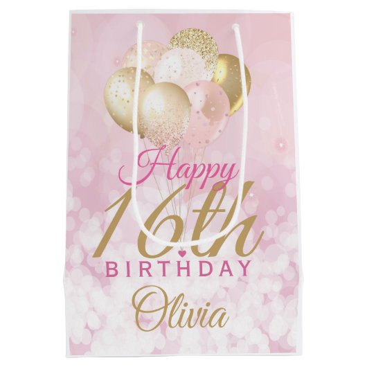Glamoureus 16th Birthday Balloon Medium Cadeauzakje (Achterkant)