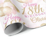 Glamoureus 18th Birthday Balloon Cadeaupapier<br><div class="desc">Een prachtige,  wazige roze en glitter ballon met een gelukkig 18e verjaardagsgeschenk Dit vrouwelijke ontwerp is het perfecte artikel om iemand een gelukkige 18e verjaardag (of om het even welke leeftijd!) te wensen Personaliseer met onze eigen douanenaam. Roze en goudkleurige typografie op een borreleffect-girale achtergrond.</div>