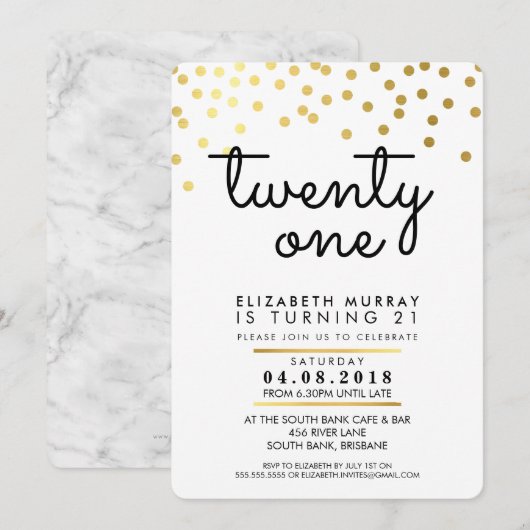 GLAMOUREUS 21e verjaardagsfeest INVITE gouden conf Kaart (Voorkant / Achterkant)