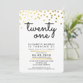 GLAMOUREUS 21e verjaardagsfeest INVITE gouden conf Kaart (Staand voorkant)
