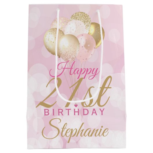 Glamoureus 21ste Birthday-ballon Medium Cadeauzakje (Achterkant)