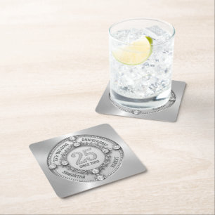 Glamoureus 25e bruiloft Jubileum Kartonnen Onderzetters