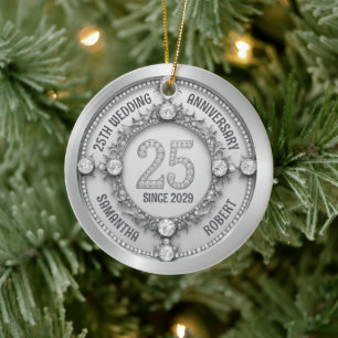 Glamoureus 25e bruiloft Jubileum Keramisch Ornament