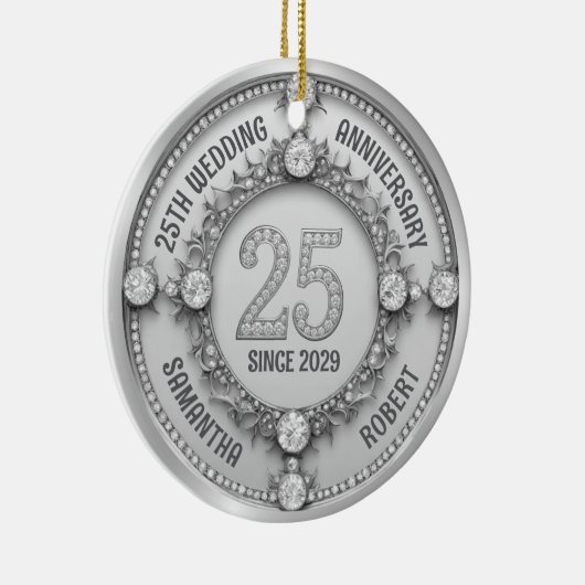 Glamoureus 25e bruiloft Jubileum Keramisch Ornament (Rechts)