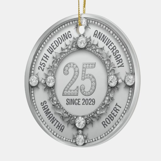 Glamoureus 25e bruiloft Jubileum Keramisch Ornament (Links)