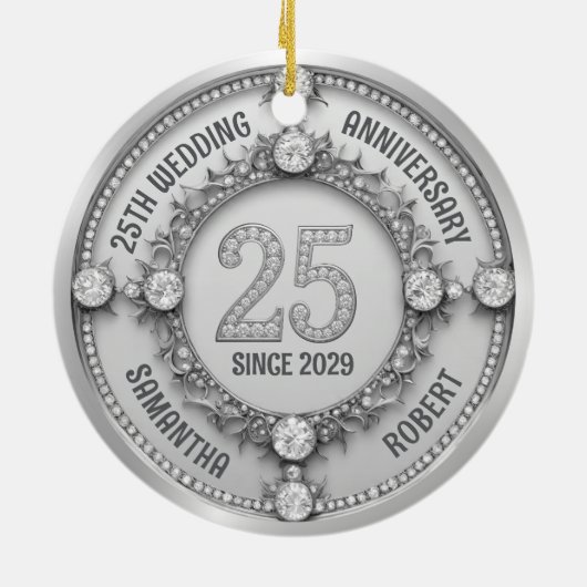 Glamoureus 25e bruiloft Jubileum Keramisch Ornament (Achterkant)