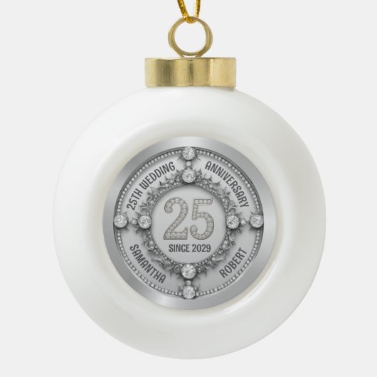Glamoureus 25e bruiloft Jubileum Keramische Bal Ornament (Voorkant)