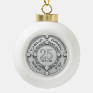 Glamoureus 25e bruiloft Jubileum Keramische Bal Ornament
