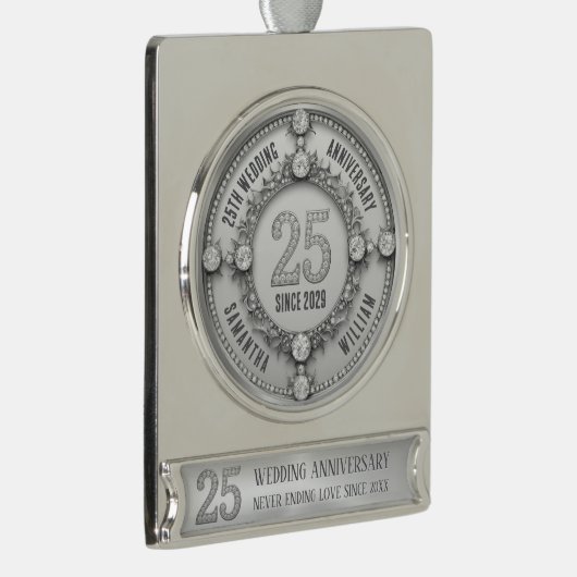 Glamoureus 25e bruiloft Jubileum Verzilverd Banner Ornament (Rechts)