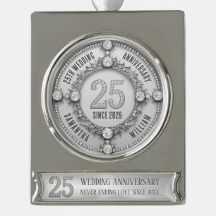 Glamoureus 25e bruiloft Jubileum Verzilverd Banner Ornament