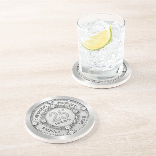 Glamoureus 25e bruiloft Jubileum Zandsteen Onderzetter (Zijkant)