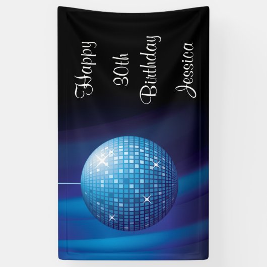 Glamoureus 30th Birthday Blue Party Disco Ball Spandoek (Verticaal)