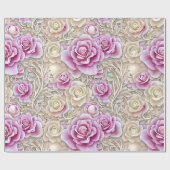 Glamoureus 3-D roze en witte rozen patroon Cadeaupapier (Vlak)