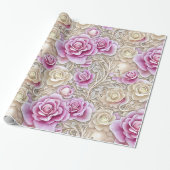 Glamoureus 3-D roze en witte rozen patroon Cadeaupapier (Uitgerold)