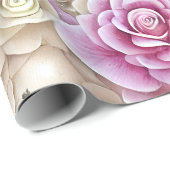 Glamoureus 3-D roze en witte rozen patroon Cadeaupapier (Rol Hoek)