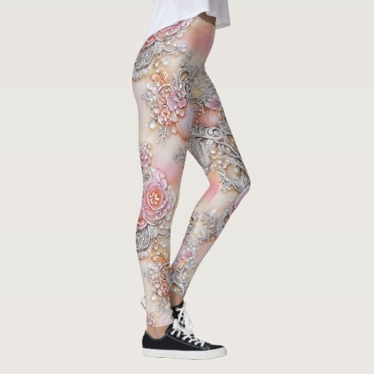 Glamoureus 3-D sprankelende inkt bloemen patroon Leggings (Rechts)
