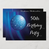 Glamoureus 50th Birthday Blue Party Disco Ball Kaart (Voorkant / Achterkant)