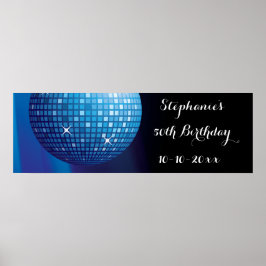 Glamoureus 50th Birthday Blue Party Disco Ball Poster