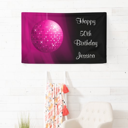 Glamoureus 50th Birthday Pink Party Disco Ball Spandoek (Insitu)