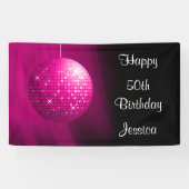 Glamoureus 50th Birthday Pink Party Disco Ball Spandoek (Horizontaal)