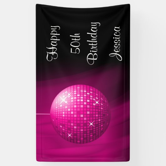 Glamoureus 50th Birthday Pink Party Disco Ball Spandoek (Verticaal)