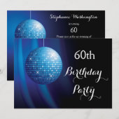 Glamoureus 60th Birthday Blue Party Disco Ball Kaart (Voorkant / Achterkant)