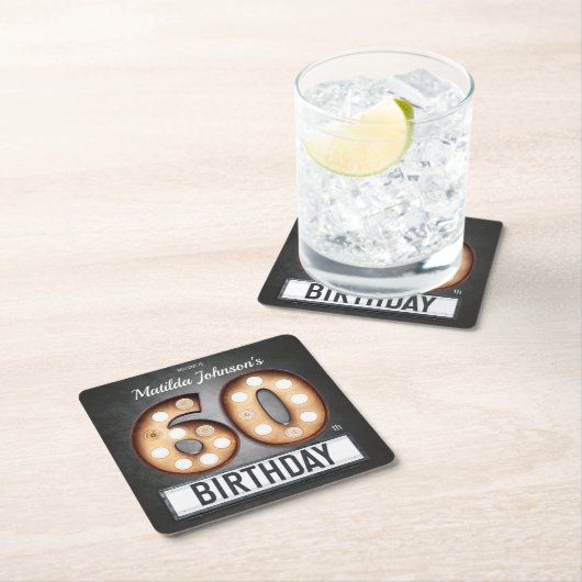 Glamoureus 60th Birthday Broadway Marquee - Aangep Kartonnen Onderzetters (Insitu)