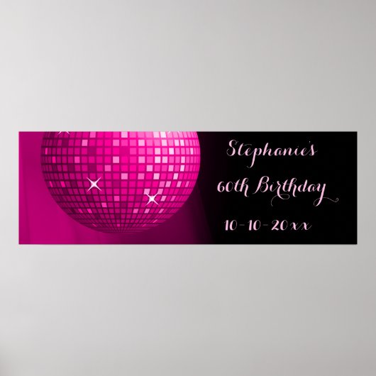 Glamoureus 60th Birthday Hot Pink Party Disco Ball Poster (Voorkant)
