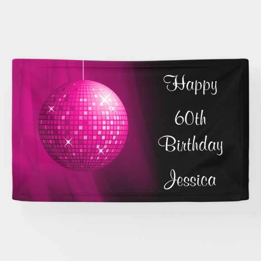 Glamoureus 60th Birthday Pink Party Disco Ball Spandoek (Horizontaal)