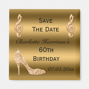 Glamoureus 60th Save the Date Gold Stiletto Magneet