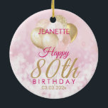 Glamoureus 80th Birthday Balloon<br><div class="desc">Een prachtig glamoureus 80ste verjaardag ornament. Dit geweldige ontwerp is voorzien van wazige roze en gouden glitterballonnen op een roos roze dunne achtergrond. Personaliseer je met een naam om iemand een heel gelukkige tachtigjarige te wensen.</div>