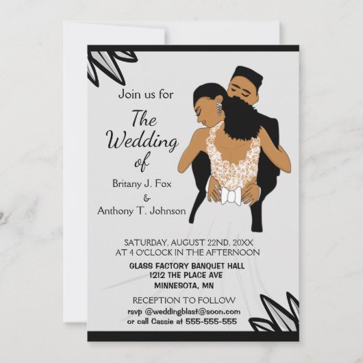 Glamoureus African American Wedding Invitation Kaart (Voorkant)