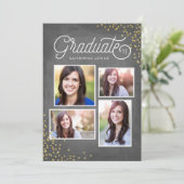 Glamoureus Afstudeerder 4-Foto Collage Afstuderen Kaart (Staand voorkant)