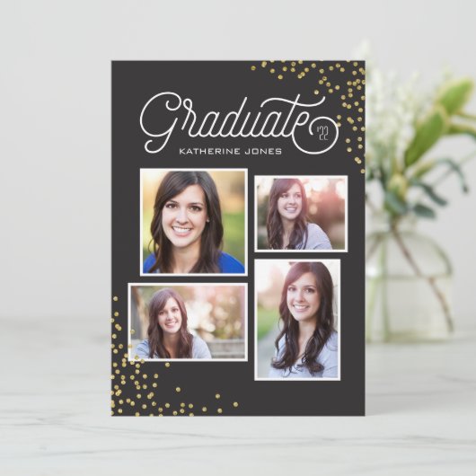 Glamoureus Afstudeerder 4-Foto Collage Afstuderen Kaart (Staand voorkant)