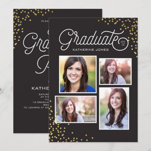 Glamoureus Afstudeerder 4-Foto Collage Afstuderen Kaart (Voorkant / Achterkant)