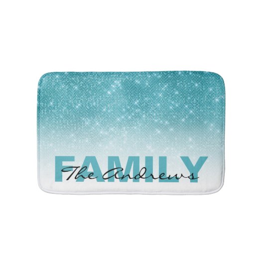 Glamoureus Aqua Blue Glitter Sequin Ombre Monogram Badmat (Voorkant)