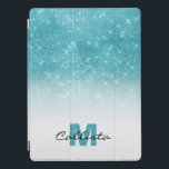 Glamoureus Aqua Blue Glitter Sequin Ombre Monogram iPad Pro Cover<br><div class="desc">Dit chic en glamoureus design is perfect voor de trendy en stijlvolle vrouw. Het schildert een faux met een dun aqua blauw glittersequine en een witte ombre gradiënt af. Het is modern, meisjes, en cool. Pas dit ontwerp aan met uw eigen persoonlijke monogram familienaam en/of initiaal. ***BELANGRIJKE NOTA VAN HET...</div>